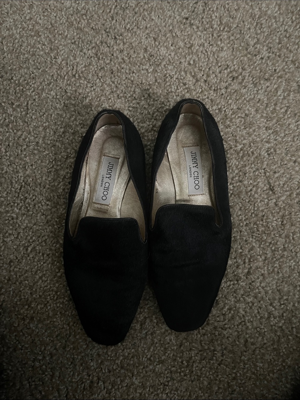 Jimmy Choo Black Fur Women Slip-On Loafers